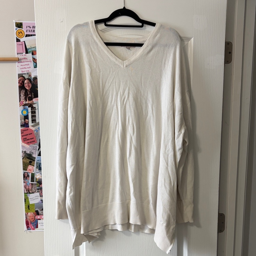 Woman Within Cream V-Neck Sweatshirt